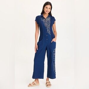 XCVI
GEMMELL EMBROIDERED MOCK-DENIM JUMPSUIT
 In Sluice Wash